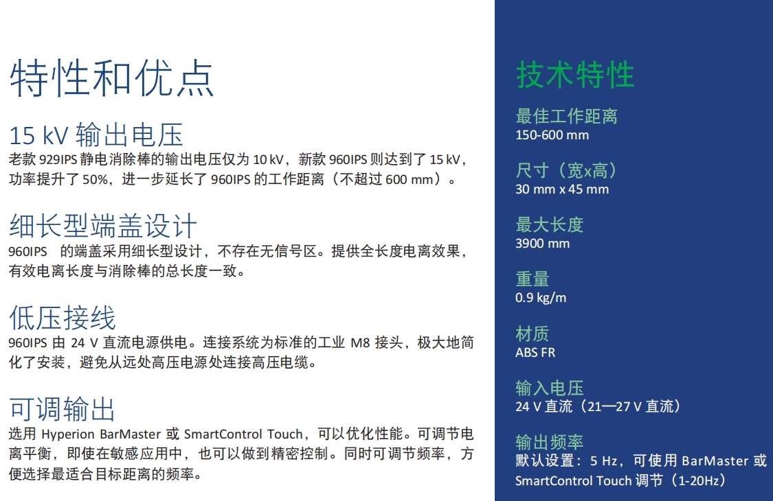 英国meech密其中距离静电消除棒960IPS技术参数