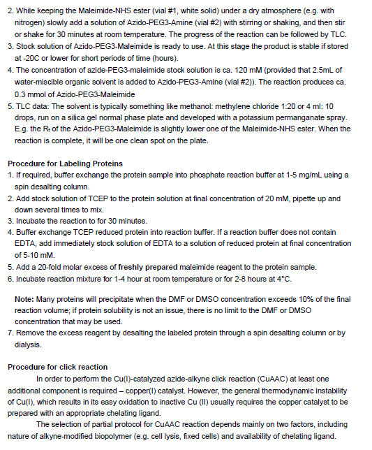 BroadPharm品牌BP-22468貨號(hào)Azido-PEG3-Maleimide Kit產(chǎn)品說(shuō)明書